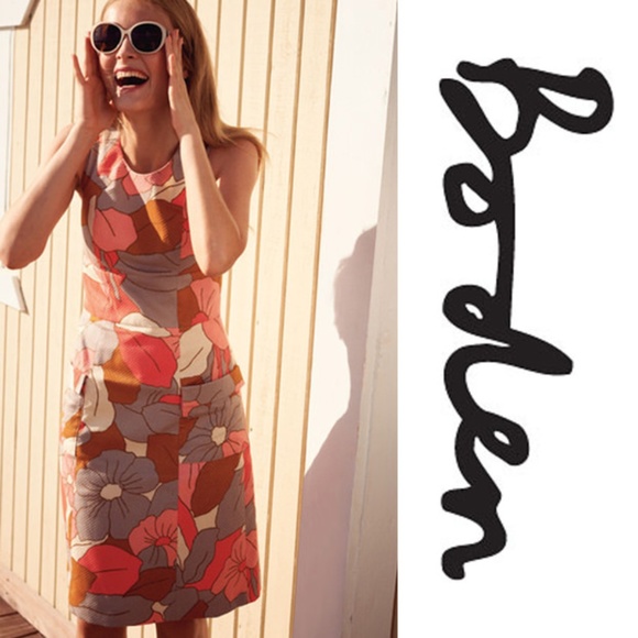 Boden Dresses & Skirts - Boden Retro Sleeveless Floral Pocket Dress Orange